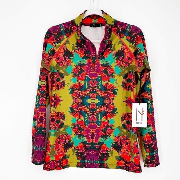 NWT Neve Zip Neck Pullover Baselayer Blossom Print Top Large - Picture 1 of 8
